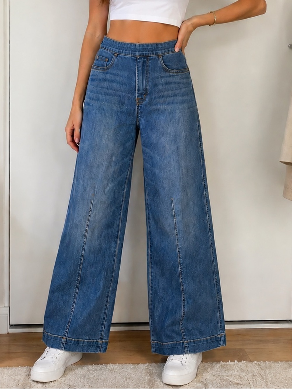 SPANX Vintage Indigo Wide Leg Jeans Size Small Pull-On Shaping Denim Boho Casual